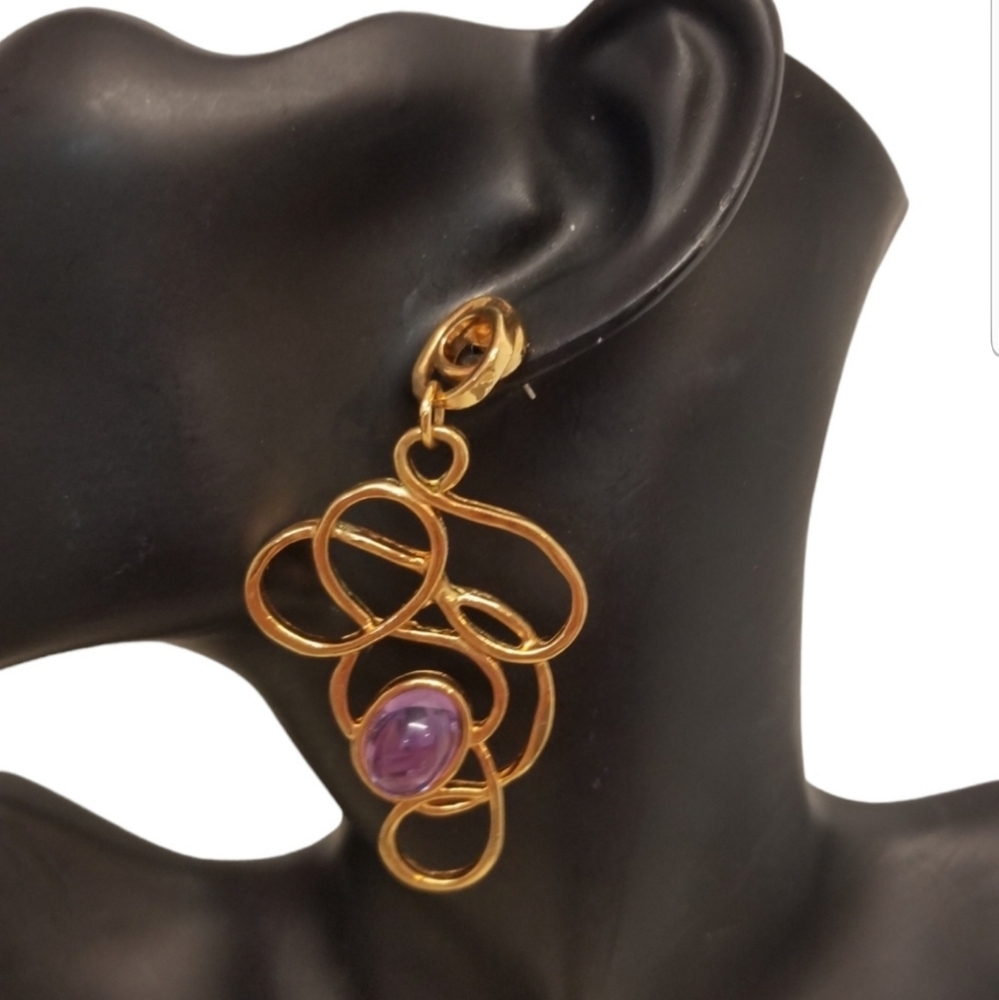 Avon Gold-Tone Earrings with Purple Cabochon